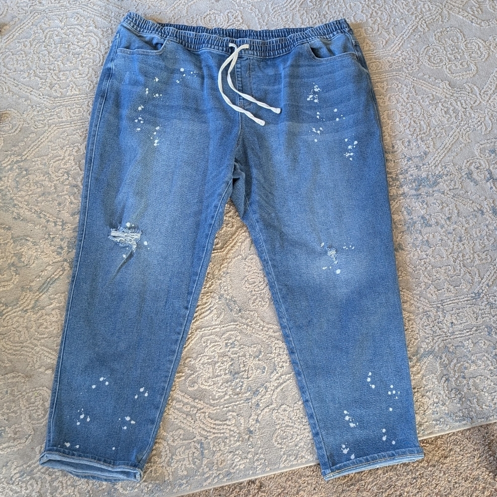 Lane Bryant Sz22 Pull-On Boyfriend Jean - Medium Wash With Bleach Detail